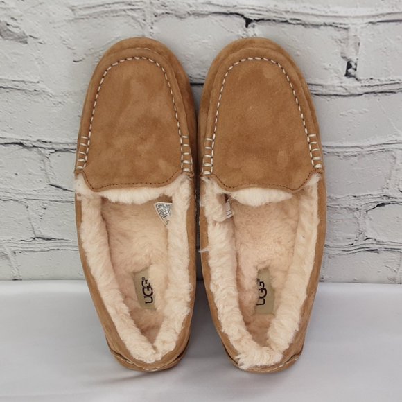 UGG 'ANSLEY' SHEARLING WOOL MOCCOSIAN SLIPPERS 'RICH CHESNUT' SUEDE - Picture 7 of 16